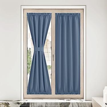 Imagem de NICETOWN Cortinas de janela de porta azul pedra para porta, cortina de porta francesa de fazenda, persiana blackout com isolamento térmico para pátio, cozinha, banheiro, janela, 1 painel, 91 cm L x