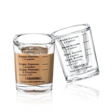 Imagem de Conjunto de copos medidores de copos de shot, pacote com 2 copos de café expresso, vidro pesado líquido, 60 ml (preto)