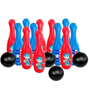 Imagem de Kit com 2 Jogos de Boliche Bolichão de Brinquedo c/ 16 Peças América 12 Pinos e 4 Bolas Joguinho para Família e Amigos