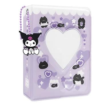 Imagem de Pasta de cartão de foto Kpop de 7,6 cm, mini álbum de fotos, fichário portátil Kpop, álbum de cartões com pingente adorável para coleção de cartões de fotos, 40 bolsos (roxo)
