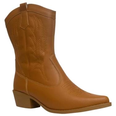 Imagem de Bota Texana Feminina Boiadeira Western Country Cano Médio (Caramelo, BR, Adulto, Numérico, 36)
