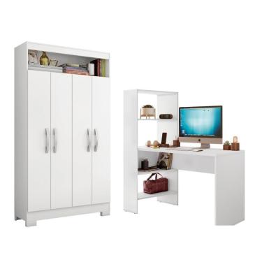 Imagem de Conjunto Para Escritório Com Mesa Nt2105 E Armário Nt4040 Branco Notável Branco