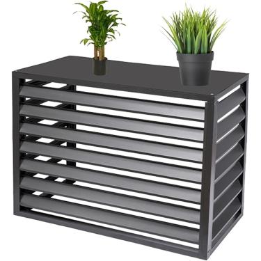Imagem de Tela de cerca de ar condicionado de alumínio cinza/branco/marrom Capas de ar condicionado Capa protetora de condensador externo Suporte para flores 20" L X 40" C X 28" A, cinza