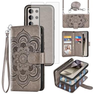 Imagem de Asuwish Capa de celular para Samsung Galaxy S24 Ultra 5G com zíper carteira magnética destacável com protetor de tela de vidro temperado, suporte de cartão de flores S24Ultra 24S S 24 24Ultra feminino