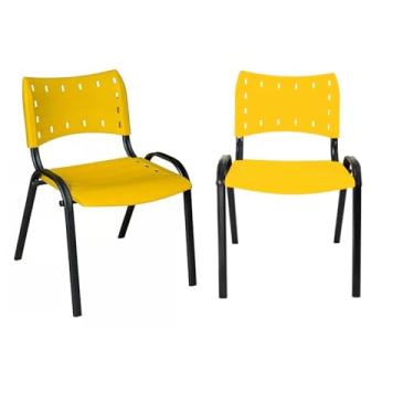 Imagem de Ecom Home - Kit Conjunto 2 Cadeiras ISO Empilháveis Amarelo Base Preta para Escritórios Igrejas Bares Sorveterias e Restaurantes