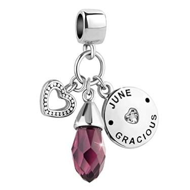 Imagem de GMXLin Pingentes de aniversário de pedra do mês de nascimento em forma de gota e coração de amor, compatível com pulseiras Pandora Charms, Cobre, Cobre