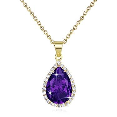 Imagem de Sumonyo Colares com pingente de gota de diamante para mulheres cristais pedra do mês de nascimento bijuteria presentes para mulheres, banhado a ouro 17,92 + corrente de 5 cm, Metal, Cristal