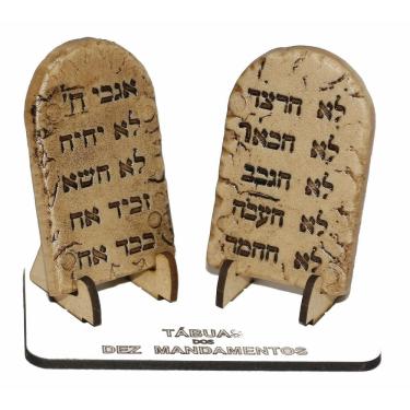 Imagem de Tábuas Da Lei Dez Mandamentos Base Madeira Mdf Pequena
