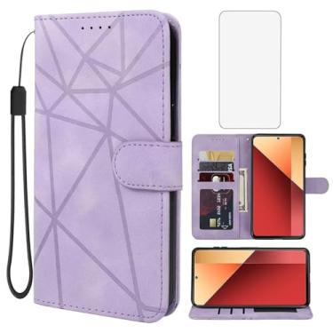 Imagem de Wanyuexes Capa para Redmi Note 13 Pro 4G, capa carteira Poco M6 Pro 4G com protetor de tela de vidro temperado, suporte para cartão de crédito flip de couro para Xiaomi Redmi Note 13 Pro 4G roxo