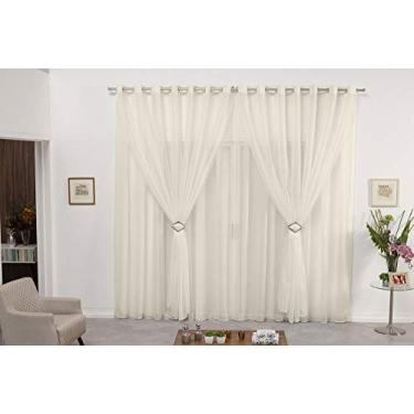 Imagem de Cortina Voil Duplo Pérola 5,00x2,80 Ilhós E Fivelas Cromadas
