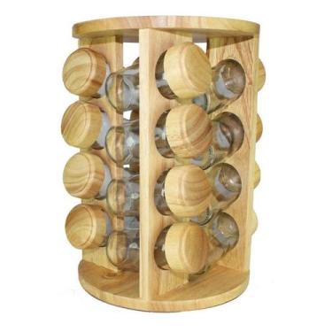 Imagem de Porta Tempero condimento de Bambu 16 Frascos Tampas - PORTA TEMPERO MA