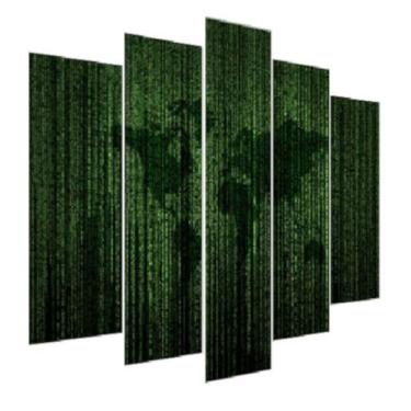 Imagem de Quadro Decorativo Mosaico 5 Peças Mod1088 Mapa Verde Códigos - Eco Dec