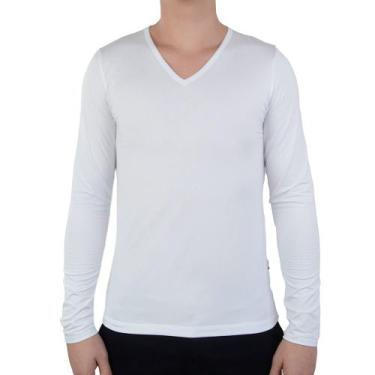 Imagem de Camiseta Térmica Masculina Lezi Gola V Branca - 50080, GG, Branco