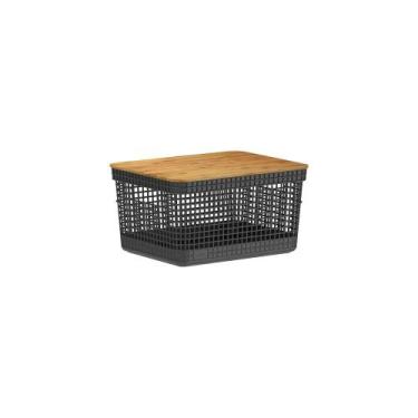 Imagem de Cesto Grid com Tampa de Bambu 8L Preto Ou, U