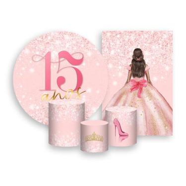 Imagem de Kit 2 Painéis De Festa + Trio De Capas Cilindro - Princesa 15 Anos Efe