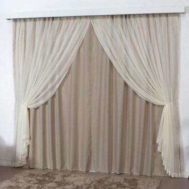 Imagem de Cortina Sala Quarto Blackout Voal Trilho Comum 3M Avelã - Casa Show En