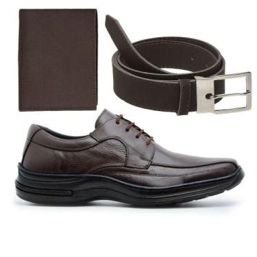 Imagem de Kit Sapato Social Masculino Confortável Couro Legitimo Ortopédico Cada
