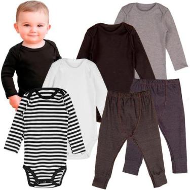 Imagem de Roupa Frio Bebê Conjunto Kit Body Manga Longa e Calça Neutro Minimalis