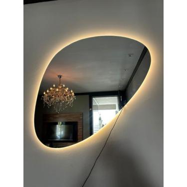 Imagem de Espelho Lavabo Decor Banheiro 95cm Com LED Branco Quente - V.A Decor