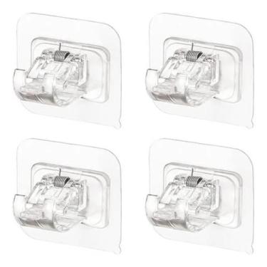 Imagem de Kit 4 Suportes De Varão De Cortina Adesivo Transparente Resistente E D