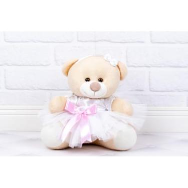 Imagem de Urso de Pelúcia Tedde 12 cm, Daminha Cetim Branco (DETALHE - ROSA)