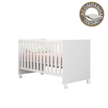 Imagem de Berço Americano com Rodízios e Colchão 70 cm Light Doce Sonho Branco Q