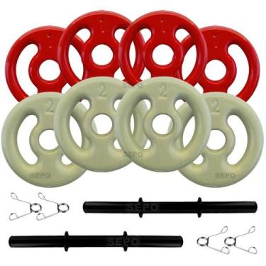 Imagem de Kit 12Kg Anilhas Emborrachadas com 2 Barras Pretas de 40cm - SEPO