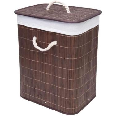 Imagem de Cesto Em Bambu Marrom Retangular 40cm x 30cm x 60cm Com Tampa Forrado 
