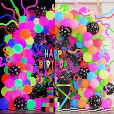 Imagem de PageebO 154Pcs UV Neon Balloon Arch kit for Glow in The Dark Birthday Party Graffiti Splash Paint Party Rock and Roll Party Decorations
