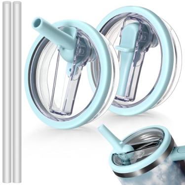 Imagem de ANTAND Tampa flip de canudo à prova de vazamento de 1,134 g para Stanley H2.0 Quencher, pacote com 2 tampas de substituição para copos Stanley Cup Accessories ProTour 1,134 g (azul celeste, azul