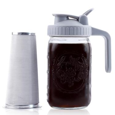 Imagem de GMSWEET Cafeteira Cold Brew de 940 ml, jarra de cerveja fria com coador, 1 litro de boca larga, cafeteira gelada de vidro com tampa de bico, jarra de vidro para geladeira, chá de sol, limonada, bebida