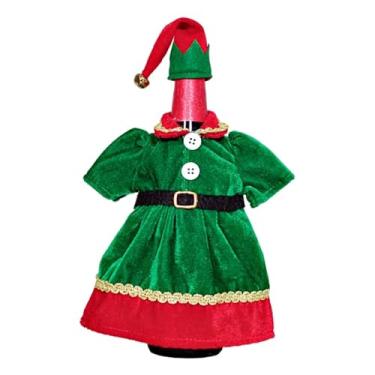 Imagem de mdgfge Capas de garrafa de vinho de Natal, roupas e chapéus, vestido de elfo, capa de garrafa de vinho, bolsa para Natal, Ano Novo, festa de família, férias, decoração de garrafa de vinho, 1 peça
