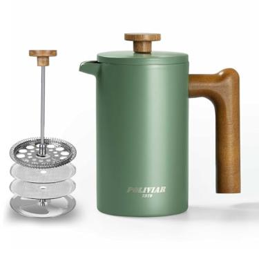 Imagem de Cafeteira francesa POLIVIAR, prensa de café de 600 ml com cabo de madeira verdadeira, isolamento de parede dupla e tela de filtro duplo, aço inoxidável de grau alimentício para bom café e chá,
