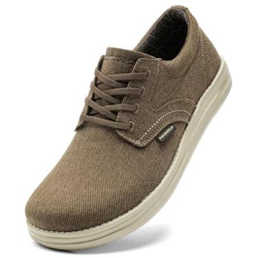 Imagem de PROMOLA Sapato masculino com bico largo, casual, largo, antiderrapante, para caminhada, com suporte de arco, Lona marrom 05, 13 Wide