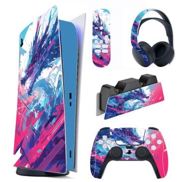Imagem de PlayVital Conjunto completo de decalque para console ps5 edição digital, adesivo de vinil para controle ps5, estação de carregamento, fone de ouvido e controle remoto de mídia - Neon Dragoon