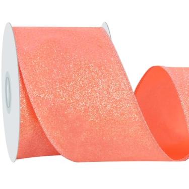 Imagem de RIBBOOO Fita de borda com fio a laser com glitter laranja, fita metálica brilhante de 6 cm e 10 metros para artesanato, arco de guirlanda, embrulho de presente, decoração de festa de Natal