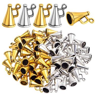Imagem de 60 pingentes de liga tibetana megafone alegres vintage alto-falante megafone pingente de líder de torcida para colar faça você mesmo, pulseira, fabricação de joias, artesanato, 2 cores
