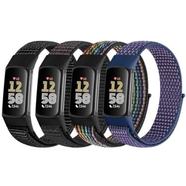Imagem de VNDAPT Pacote com 4 pulseiras de relógio de nylon compatíveis com Fitbit Charge 6/Fitbit Charge 5, pulseira esportiva de substituição respirável ajustável para Fitbit Charge 5 Charge 6 para mulheres e