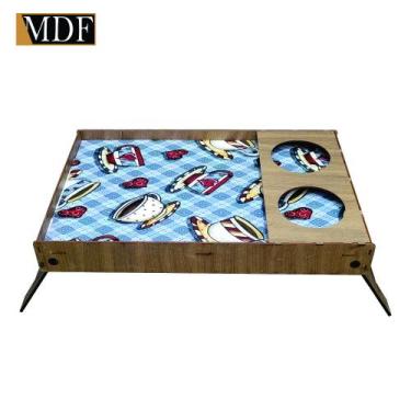 Imagem de Bandeja Café com Base Dobrável e Porta Copo Xicaras de Café 48x30x6 Md