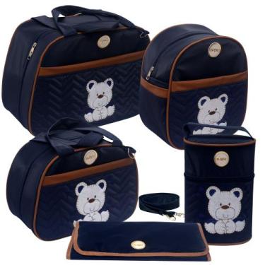 Imagem de Kit Mala Bolsa Maternidade Menino 5 Peças Marinho Caramelo Urso - Isad