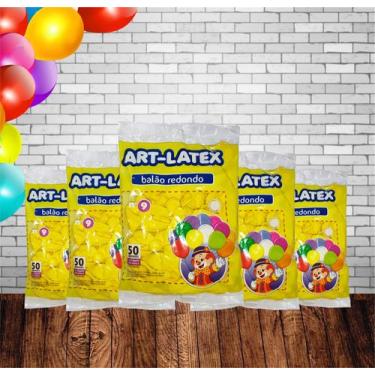 Imagem de Kit 5 Un Balão Liso Número 9 com 50 Unidades Art Látex Amarelo - Arte-