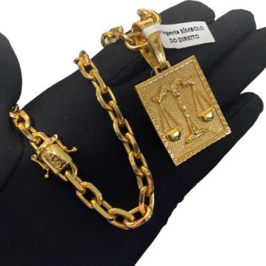 Imagem de Cordão Cadeado 8mm + Pingente Direito - Banhado a Ouro - ToJoia18k