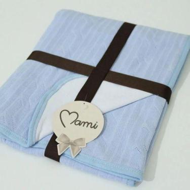 Imagem de 5708 Manta Bebe Tricot Forro Malha Mami Maternidade Enxoval - Papi, Az