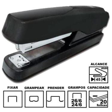 Imagem de Grampeador Tilibra G122 Preto Plástico 12cm 26/6 Ou 24/6 Até 20 Folhas