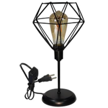 Imagem de Luminária Mesa Abajur Clássico Aramado Diamante Preto P/LED - CM GLASS