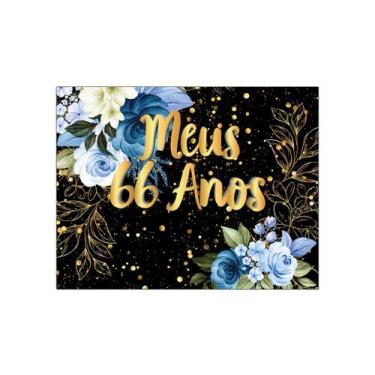 Imagem de Painel de Festa Horizontal 1,55 X 1,20 -  Meus 66 Anos Floral Azul Efe