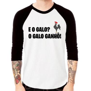 Imagem de Camiseta Raglan E o galo O galo ganhô! Manga 3/4 - Foca na Moda, Branc