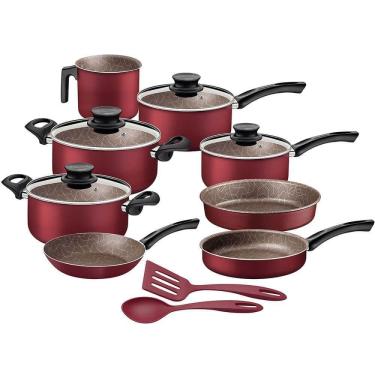 Imagem de Jogo de Panelas Tramontina Paris em Alumínio com Antiaderente Starflon Max Vermelho 10 Peças 