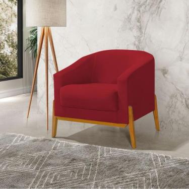 Imagem de Poltrona Living Base em Madeira Maciça Flórida Veludo Vermelho - VILLA