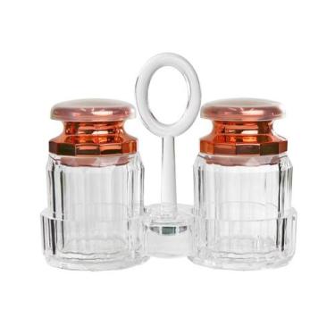 Imagem de Kit saleiro e pimenteiro com suporte em acrilico gold rose 50ml - QUER